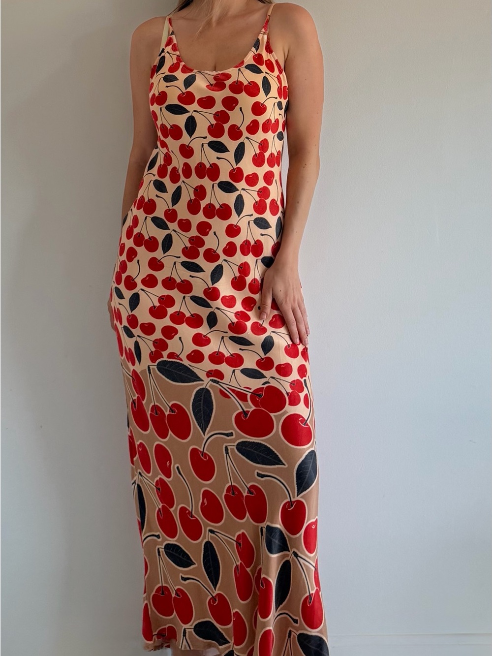 Anthropologie Maeve Cherry Print Slip Maxi Dress Size M / S Viscose Satin Boho - Picture 1 of 6